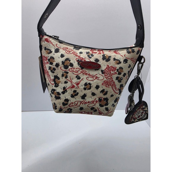 Ed Hardy Handbags - Ed Hardy Leopard Tattoo Print Rhinestone Shoulder Bag Y2K Streetwear New
